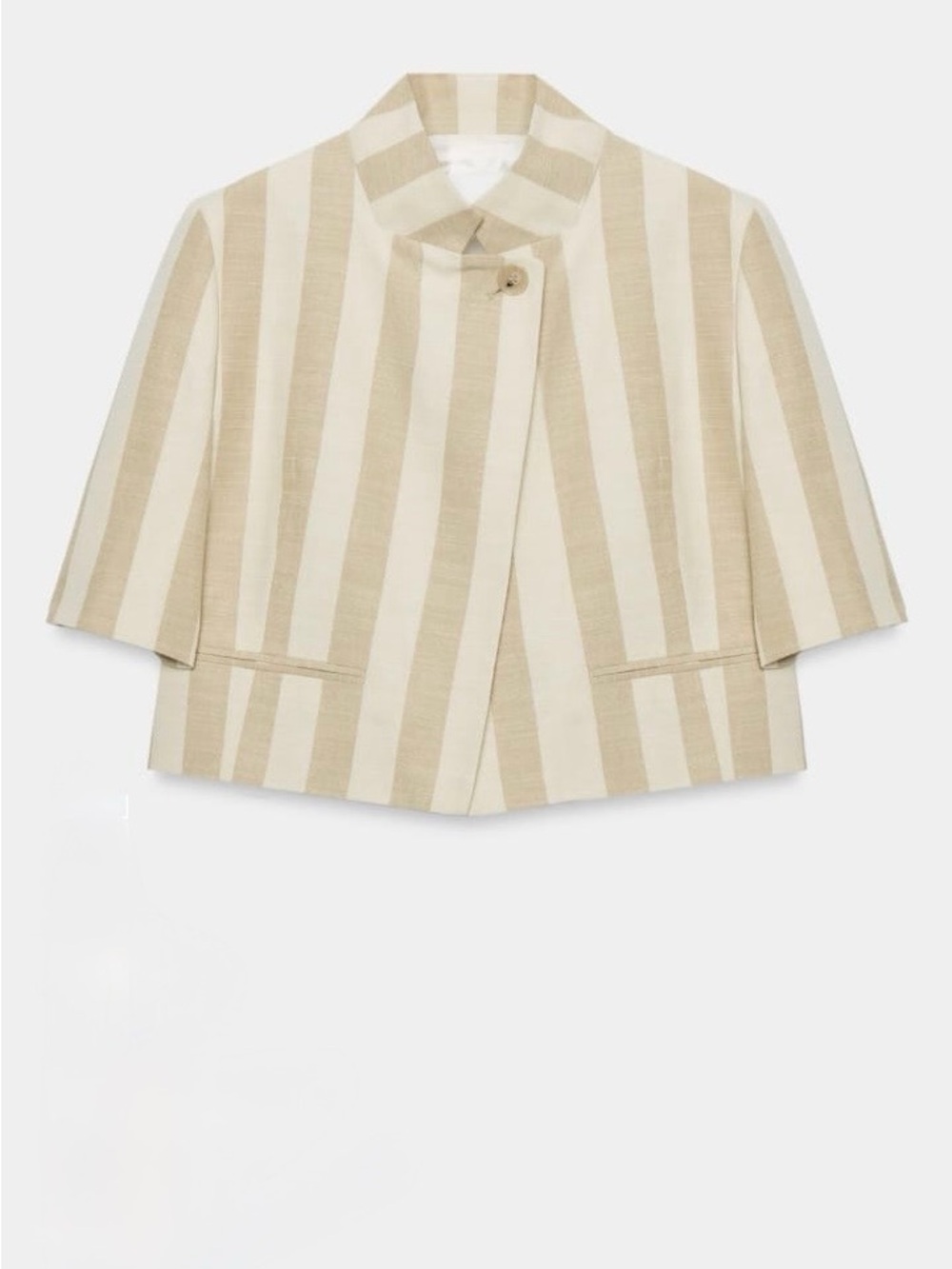 Zara Beige Striped Cropped Short Sleeve Blazer Jacket